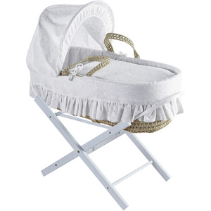 Broderie Anglaise White Moses Basket with Opal Folding Stand by Kinder Valley