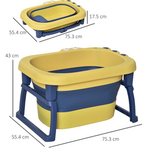 HOMCOM Baby Bath Tub Collapsible Non-Slip with Stool Seat - Yellow by HOMCOM