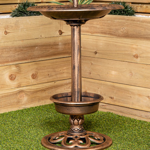 Bronze Effect Resin Garden Bird Bath and Table with Solar Light - Bronze by Samuel Alexander