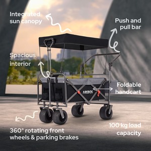 Folding Handcart with Roof, Luxury Handcart - Black by Arebos