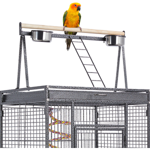 Play Top Bird Cage with Industrial Wheels - Black by Yaheetech