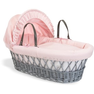 Waffle Grey Wicker Moses Basket - Pink by Clair de Lune