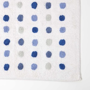 Cotton Tufted Bath Mat Polka Dot Design - White Blue by Homescapes