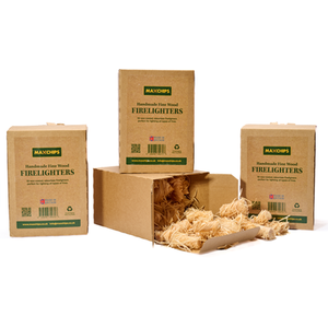 Natural Wood Wool Firelighters - Brown / 4 Boxes by Maxchips