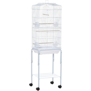 PawHut Bird Cage with Stand Wheels Slide-out Tray Shelf - White by PawHut