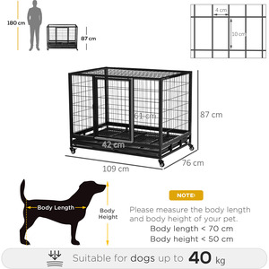 PawHut Metal Heavy Duty Dog Cage - Black / 76cm / 109cm by PawHut