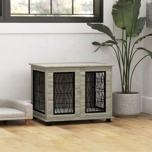 PawHut Dog Crate Furniture End Table Indoor for Medium and Large Dogs - Grey / 56cm by PawHut