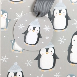 Winter Penguin Gift Bag - Medium - Grey by Kingsbury Gifts