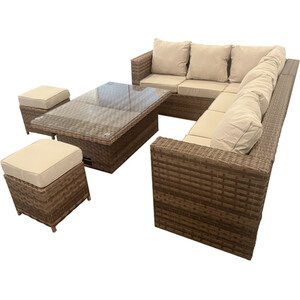 Carolina Adjustable Rattan Table Set - Dark Brown