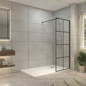 Black Walkin Shower Enclosure Easy Clean Grid Glass Shower Screen