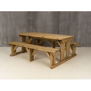 Abies Wooden Rounded Outdoor Picnic Bench & Table Dining Set - Rustic Brown / 240cm by Arbor Garden Solutions