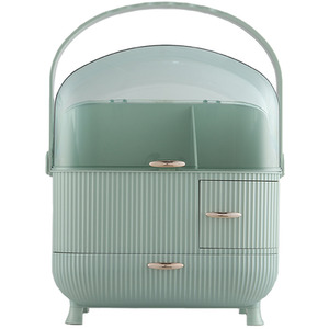 Large Make Up Organiser Dustproof Cosmetic Storage Box with Handle - Green by Livingandhome