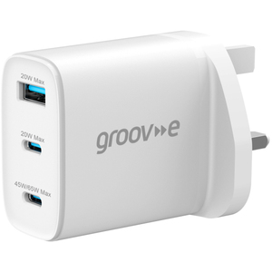 Dual USB-C USB-A 65W GaN Wall Charger - White by Groov-e