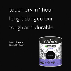 Crown Quick Dry Wood and Metal Satin - Jet Black / 750ml by Crown Paints