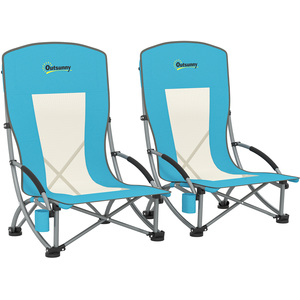 Outsunny Set of 2 Folding Beach Chair with Carry Bag - Blue by Outsunny