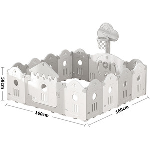 Foldable Baby Playpen with Hoop Playmat - Grey by Livingandhome