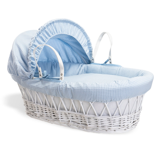 Waffle White Wicker Moses Basket - Blue by Clair de Lune