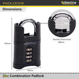 Closed Shackle Combination Padlock 55mm - Black by Burg-Wachter