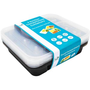 Pack of 5 Compartment Containers - Black by Round House
