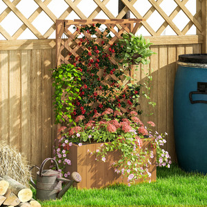 Outsunny Wooden Raised Garden Planter Box with Trellis by Outsunny