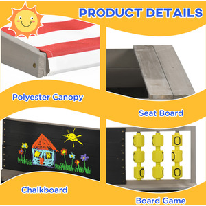 Outsunny Kids Wooden Sandpit Children Sandbox with Canopy - Grey by Outsunny