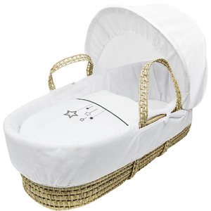 White Wish Upon A Star Palm Moses Basket with Folding Stand White - White by Kinder Valley