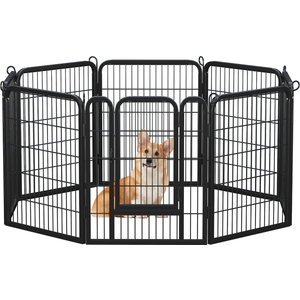 8 Panels Metal Dog Playpen Pet Exercise Barrier - Black / Medium by Yaheetech