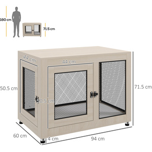 PawHut Dog Kennel Furniture End Table with Two Doors, Cushion - Brown by PawHut