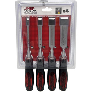 Lumberjack 4 Piece Chisel Set Bevel Edge With Strike Through Cap - Red by Lumberjack