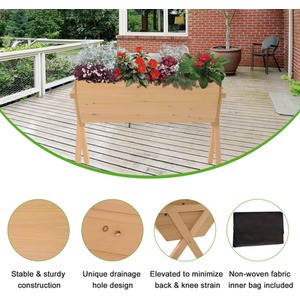 Outsunny Wooden Planter Raised Bed Container - Natural Wood by Outsunny