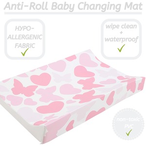 Anti-Roll Wedge Baby Changing Mat - Buuterflies and Hearts / Butterflies and Hearts by Babycurls