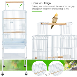 Rolling Metal Play Top Bird Cage with Stand - White by Yaheetech