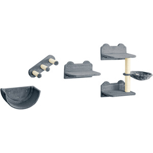 PawHut 4-Piece Wall-Mounted Pet Shelves, Scratching Post - Grey by PawHut