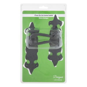 Antique Fleur-de-Lis Door Lever Handle - Black / Latch by Hiatt