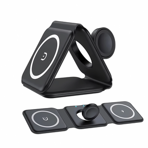 Triton 3-in-1 Foldable Wireless Charging Station - Black by Groove