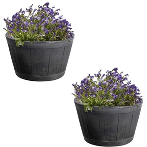Large Oak Effect Barrel Planter Pot - Black / 2 by SK7