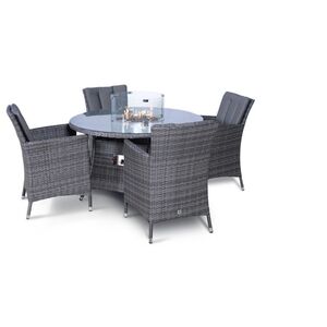 Savannah Fire Pit Round Rattan Patio Dining Set - Grey / 4 by Giardino