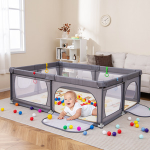 Extra Large Baby Playard Baby Playpen - Light Grey by Costway