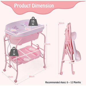 Folding Infant Diaper Changing Table - Pink by Costway