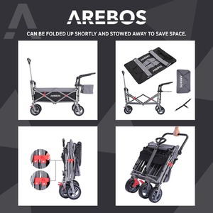 Handcart Premium Foldable with Roof - Transport Trolley - Black by AREBOS