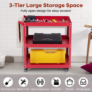 3-Tier Rolling Tool Cart - Red by Costway