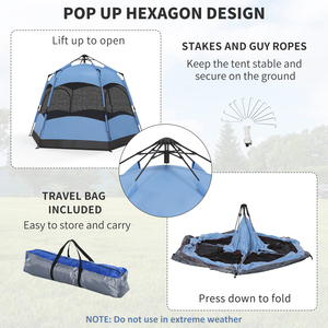 Outsunny Six Man Hexagon Pop Up Tent - Blue by Outsunny