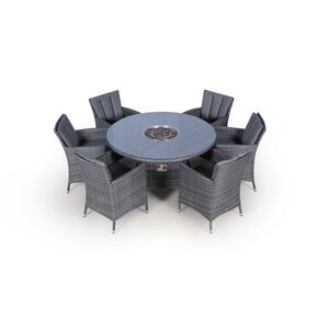 Savannah Fire Pit Round Rattan Patio Dining Set - Grey / 6 by Giardino