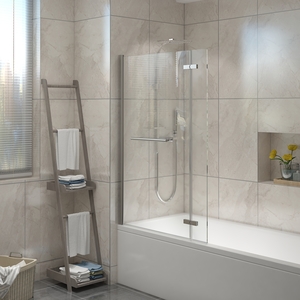 Square Bath Shower Screen Bifold Panel Pivot Screen with Towel Rail - Chrome