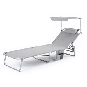 Folding Sun Lounger with Sun Shade - Grey by LIVIVO