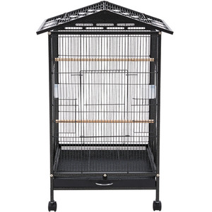 Movable Open-Style Bird Cage in House Shape - Black by Livingandhome