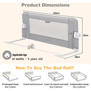 Foldable Toddler Bed Rail - Grey by Costway