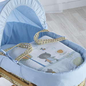 Tiny Ted Blue Moses Basket with Natural Little Gem Rocking Stand by Kinder Valley