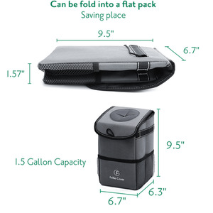 Car Trash Bin Bag with Side Pockets - Grey by Livingandhome