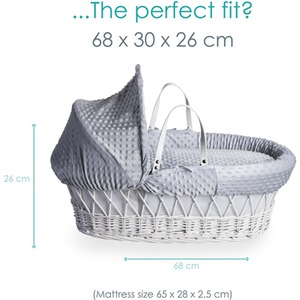 Dimple White Wicker Moses Basket - Grey by Clair de Lune